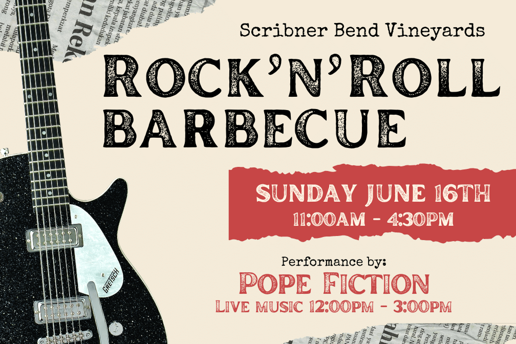 Poster for Fathers Day at Scribner Bend Vineyards with live Rock'n'Roll