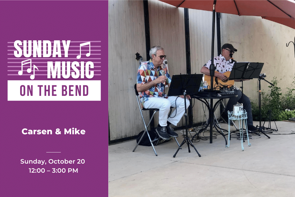 Sunday Music on the Bend with Carsen and Mike from 12 - 3 p.m. at Scribner Bend Vineyards.