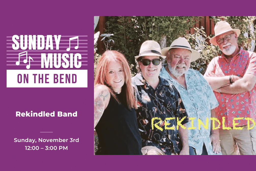 Sunday Music on the Bend with the Rekindled Band from 12 - 3 p.m. at Scribner Bend Vineyards.