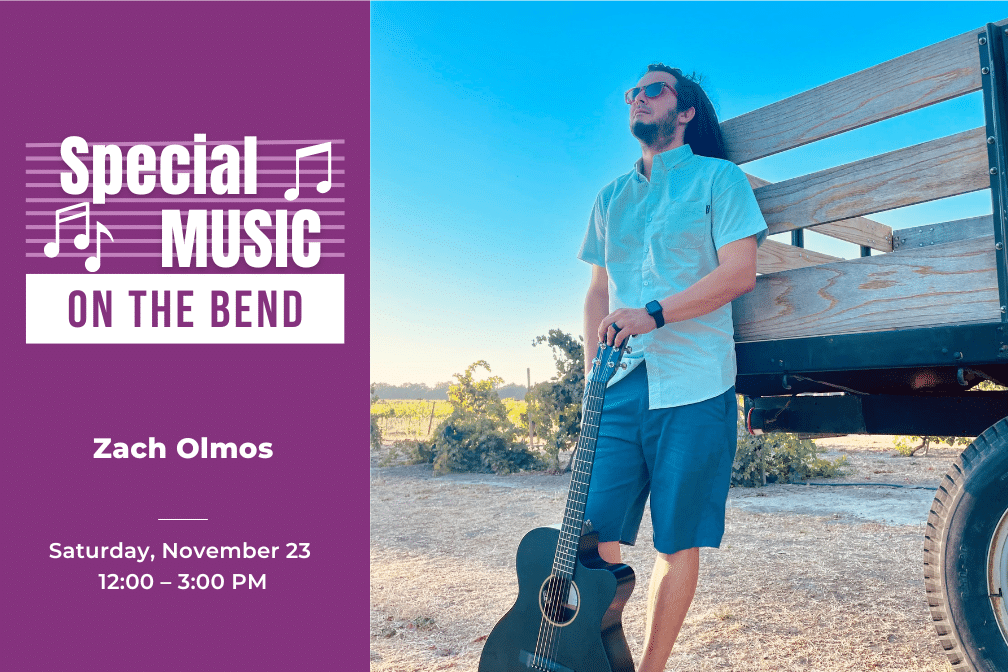 Special Saturday Music on the Bend with Zach Olmos at Scribner Bend Vineyards from 12:00-3:00 pm.