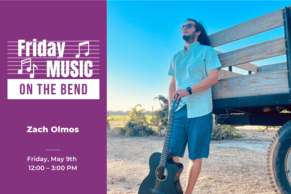 Friday Music on the Bend with Zach Olmos at Scribner Bend Vineyards on Friday, May 2nd from 12:00-3:00 pm.