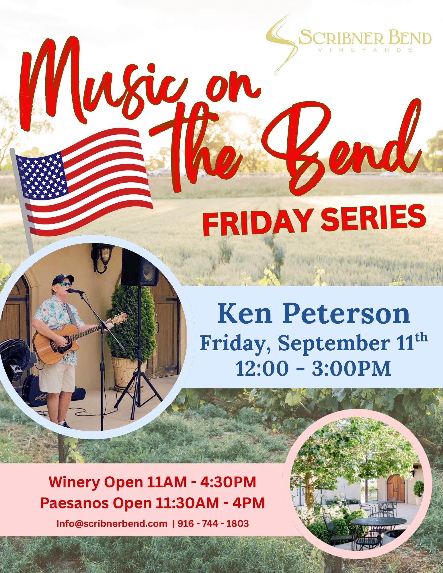 Ken Peterson performing live at Scribner Bend Vineyards for the Music on the Bend Friday Series.